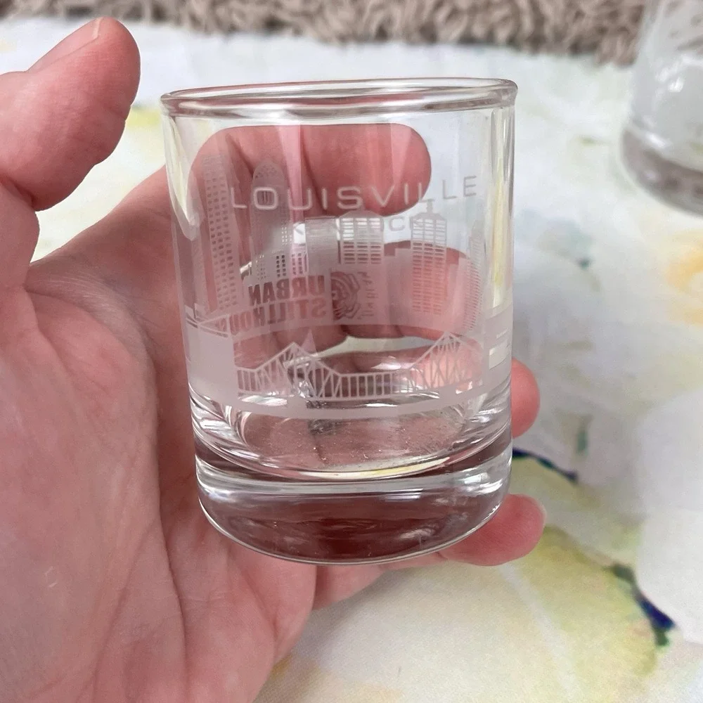 2 Jim Beam Urban Stillhouse Louisville Kentucky Shot Glass Glasses Scenery Thick